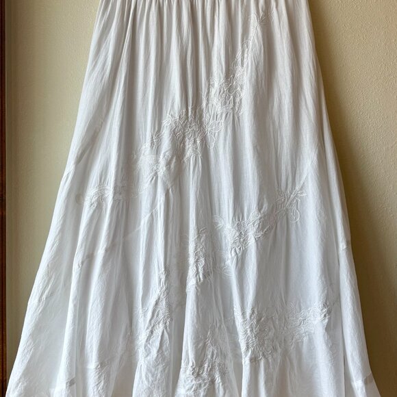 White Embroidered Floral 100% Cotton Midi Skirt Boho Peasant Skirt Size L Summer - Picture 3 of 9